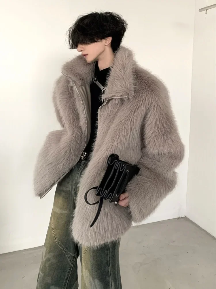 

Korean Fashion Faux Mink Fur Jacket Men Winter Thickened Cotton Clothing Temperament Senior Sense of Streetwear Faux Fur Coat