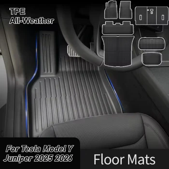 Car Floor Mats For Tesla Model Y Juniper 2025 2026 TPE All-Weather Trunk Pads Wear-Resistant Cargo Liners Odorless Back Cushion 1