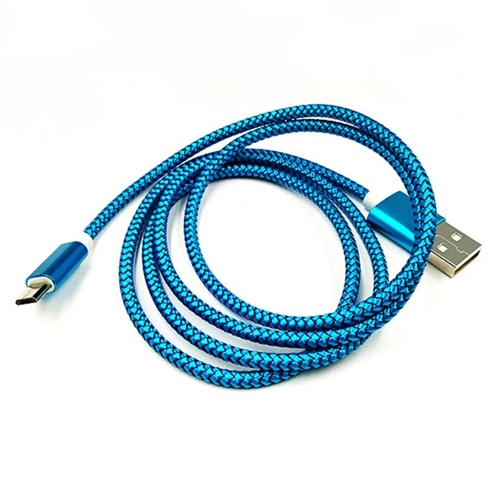 1미터 블루 나일론 편조형 마이크로 USB 충전 케이블 2.1a 데이터 전송 코드 안드로이드 폰 및 태블릿 호환