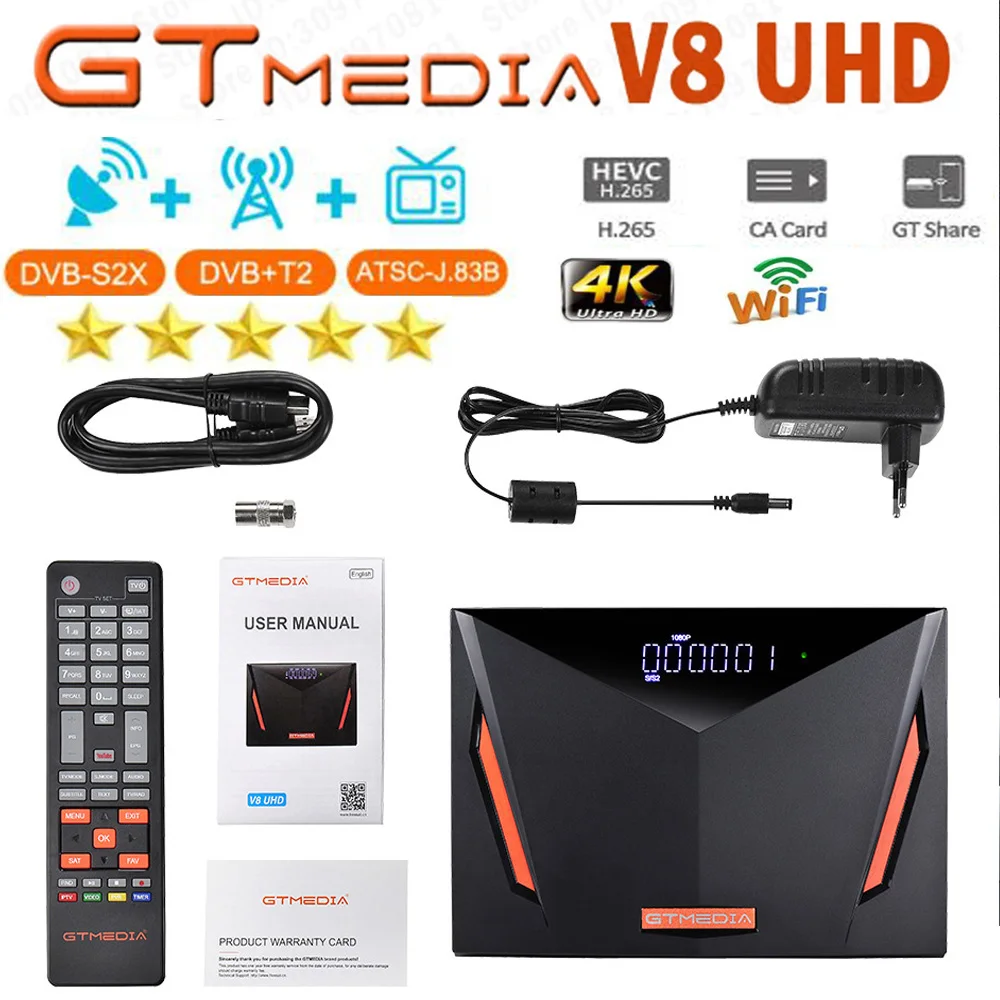 

[Подлинный] GTMEDIA V8 UHD 4K, приемник, поддержка DVB-S/S2/S2X + T/T2/кабель/ATSC-C/ISDBT, спутниковый ТВ-приемник, Испания/Бразилия/Россия, TVBOX