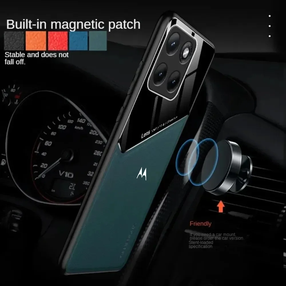 Luxury Retro Plain PU Leather Phone Case with Car Magnetic Shockproof Cover