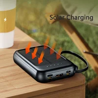 Solar Power Bank Built 4 Cables Portable Charger External Spare Battery Mini Powerbank with LED Light for IPhone Xiaomi Huawei 2