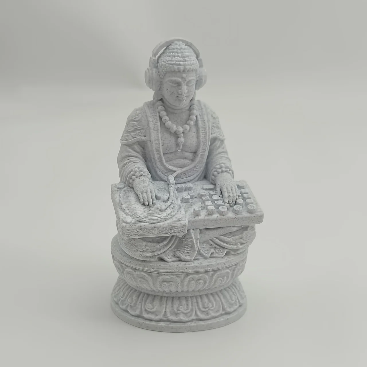 3D Printed DJ Buddha Figurine with Headphones - Creative Zen Desktop Decor Ornament & Party Gift