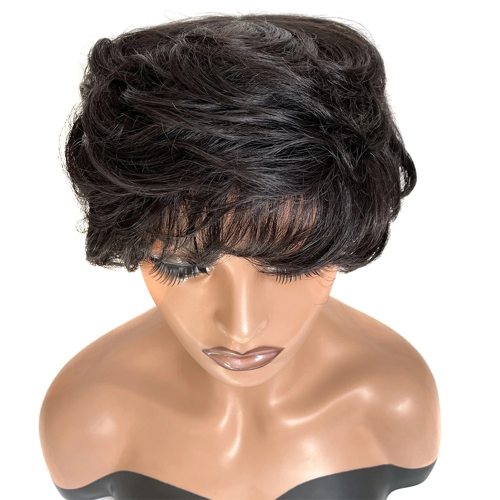 Short Wavy Bob Wig With Bangs Brazilian Hair Wigs For Women Human Hair Glueless Red Full Machine Made Cheap Human Wigs