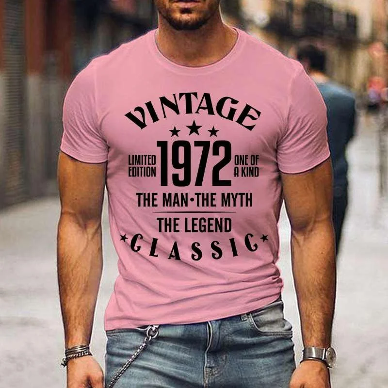 Фото Винтажные классические мужские футболки 1972 The Myth The Legend, летняя футболка, Женские повседневные топы с коротким рукавом и круглым вырезом №4