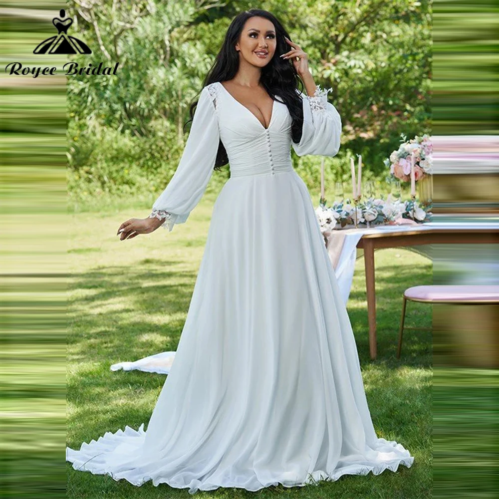 BohoALineWeddingDress2023ForWomenPrincessVneckLaceLong