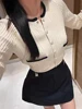 Autumn New Fashion Contrast Color O-neck Sweater Cardigan Women Elegant Commuting Single Breasted Short Knit Jacket Ladies 2024 1