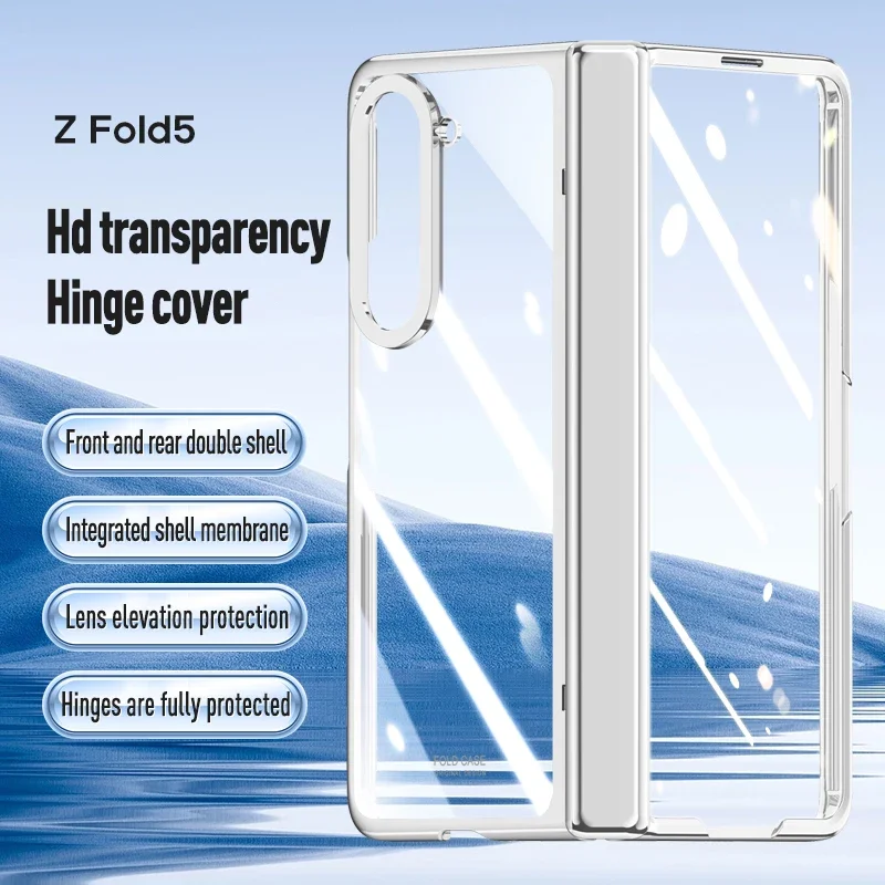 For Samsung Galaxy Z Fold 4 5 Case Electroplated Transparent With Tempered Film Folding Hinge Shockproof Protective Hard Cover