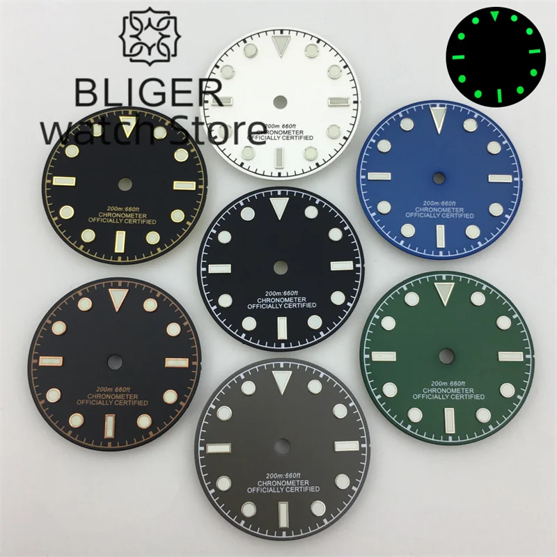 BLIGER 다이얼 화이트 블랙 골드 로즈 골드 다이얼, NH35NH36NH38Miyota 8215 8205 DG 2813 3804 PT5000 무브먼트, 녹색 야광석, 29mm 