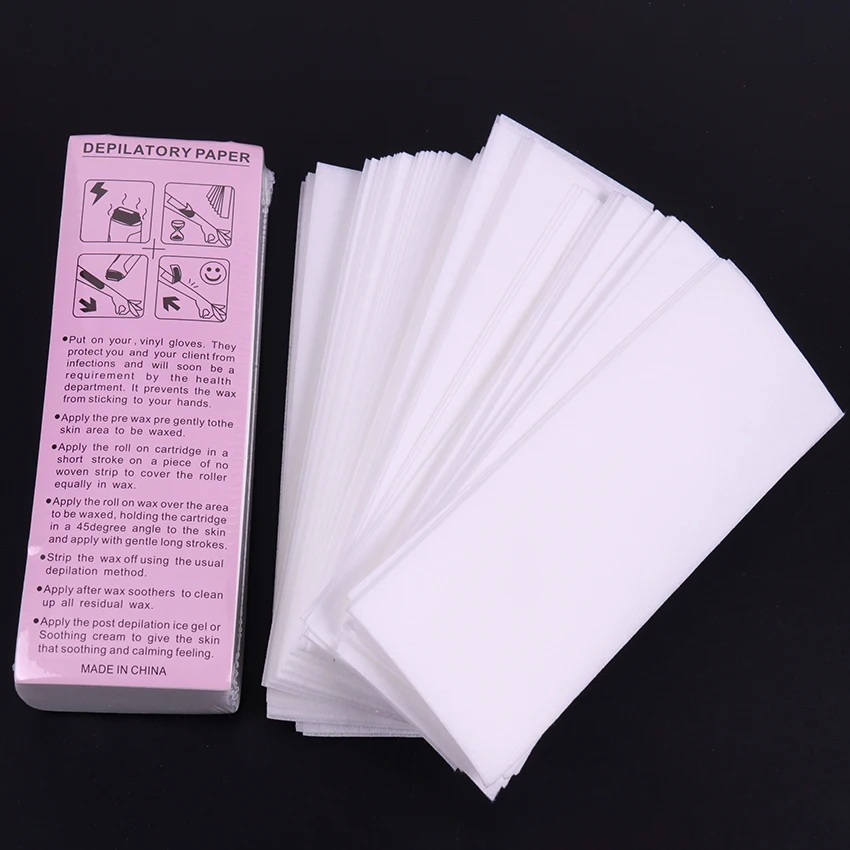 Alileader 100 Sheets Non Woven Wax Strips Body Facial Eyebrow Bikini Wax Strips For Hair Removal Large Size 2.8" * 7.9"