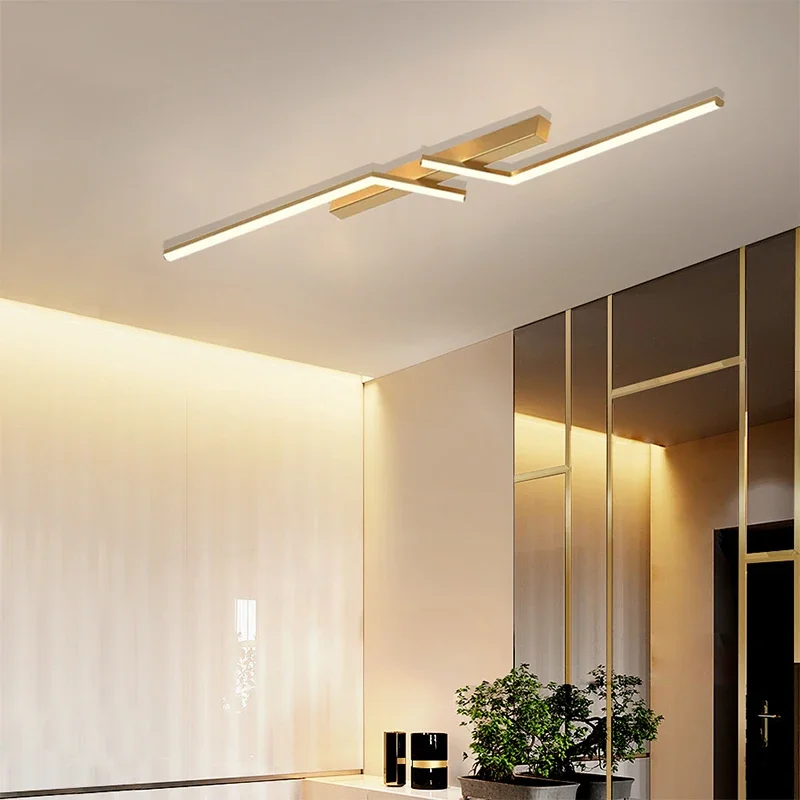 LED 라인 천장 조명 60/80/100/120CM 스마트 원격 제어 램프 계단 통로 복도 거실 Led 골드 블랙 비품 ...