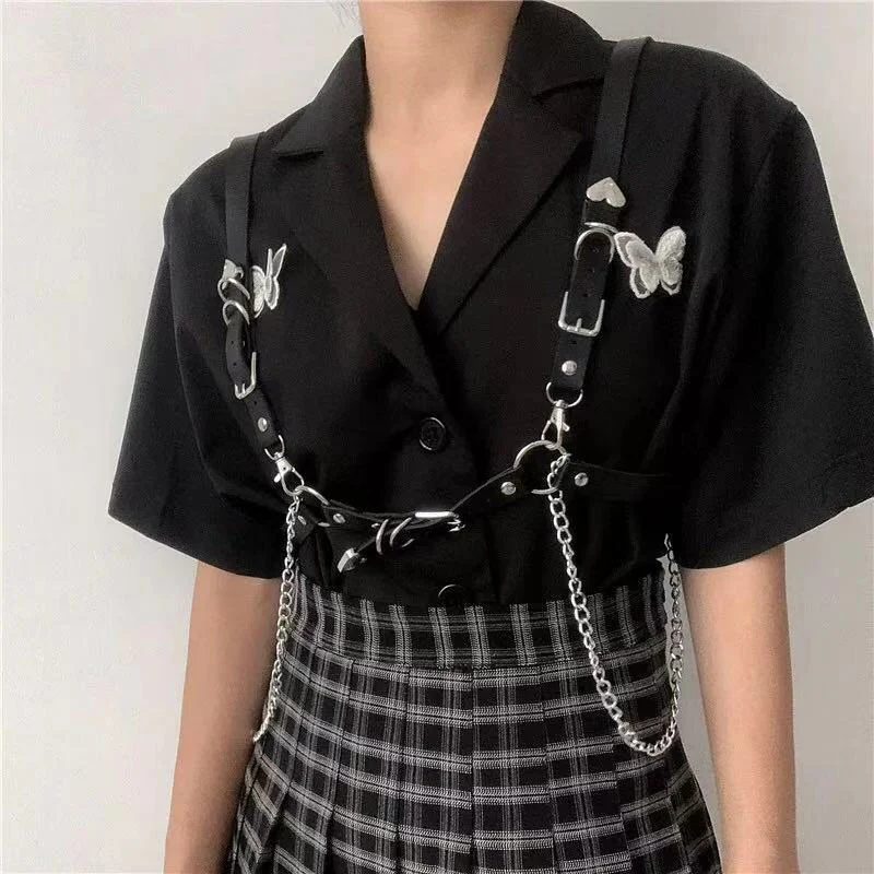 Frauen Gothic Taille Gürtel Kunstleder Riemen Kette Punk Halsband Bein Ring Schmuck – Detail 2
