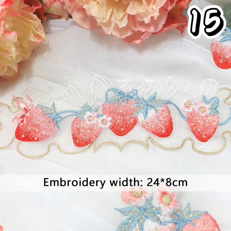1pc Cute Strawberry Bunny Embroidered Patch Osmanthus Fragrans Strawberry Pattern Embroidery Applique for DIY Hanfu Dress Sewing