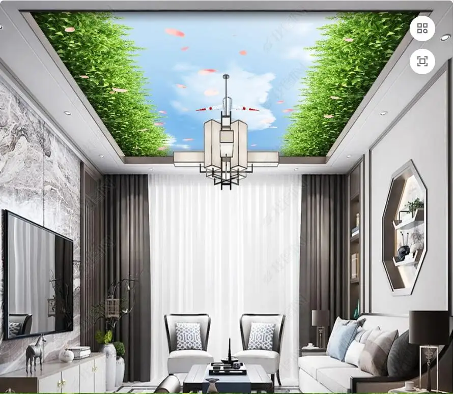 

3d ceiling wallpaper mural Airplane Natural Green Plant Petals Sky Flower home decor custom photo Wallpaper for living room