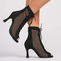 Profession Latin Dance Shoes Woman Suede Mesh Ventilation Ballroom Salsa Boots for Girls Soft Bottom Practice Jazz Latin Boots