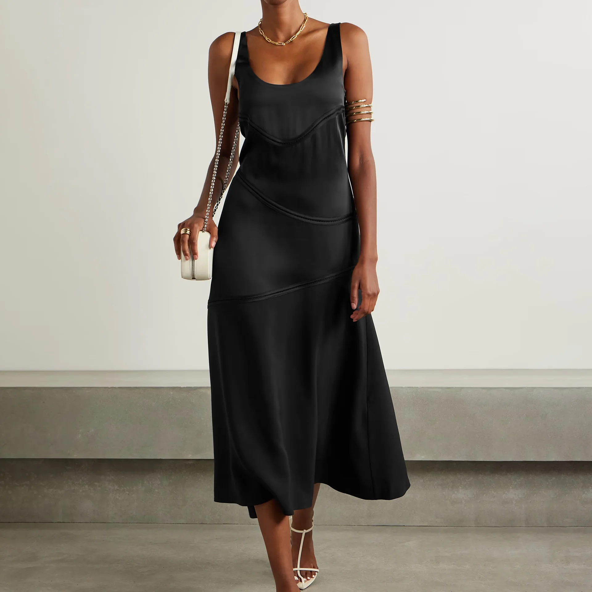 

KOYOUN Black Women's Sexy Tank Top Dress Slim Backless Sweet and Spicy Style Midi Skirt Sewed Sleeveless Party Dress