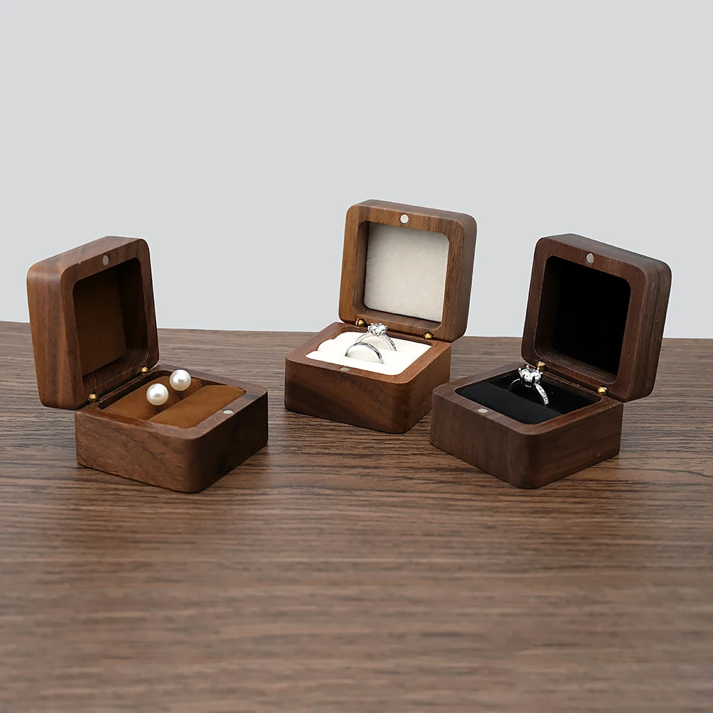 Wooden Ring Box Jewelry Display Lover Ring Holder Proposal Engagement wedding Organizer Golden Marriage Anniversary Love Gift