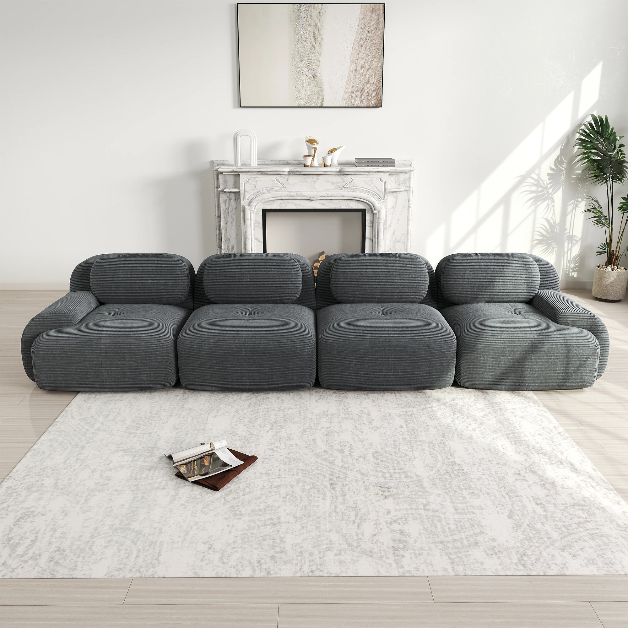 KOMHTOM Rahmenloses 4 Sitzers Sofa aus weichem Cordstoff ohne Montage vakuumverpackt frei kombinierbar mit 32D hochelastischer – Detail 3