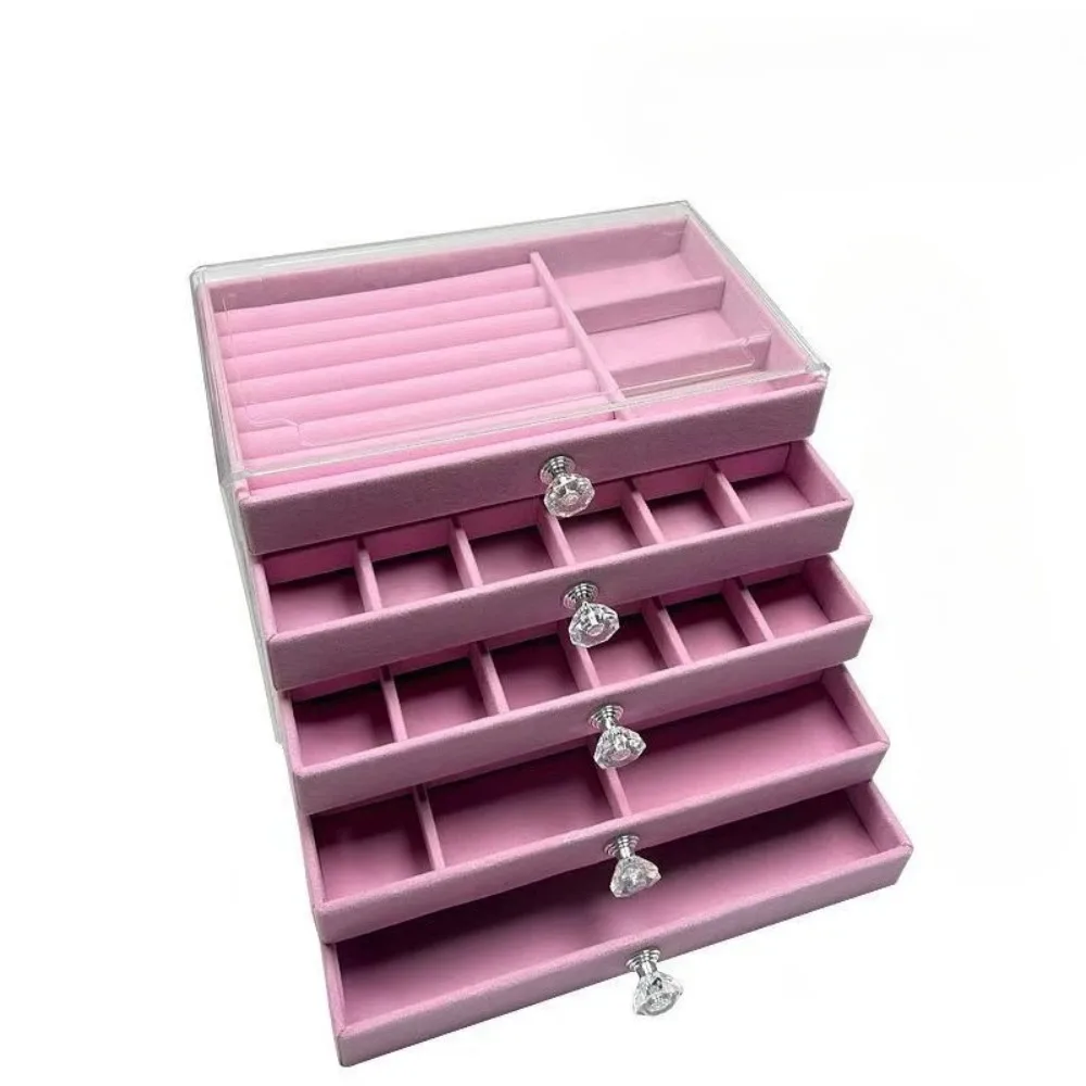 New Pink Five-Tier Jewelry Storage Drawer Large Capacity Dust-Proof Earring & Bracelet Organizer Jewelry Display Box