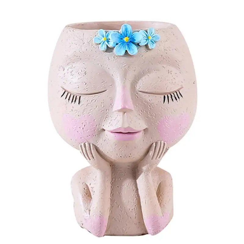 Girls Face Head Figurine Flower Pot Succulent Plant Resin Pots Girls Face Flower Planter Resin Crafts Succulent Plant Flowerpot