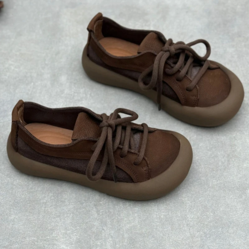 Retro Style Handmade Shoes All Leather Flat Bottomed Women's Shoes Loafers Cowhide Shoes  Mother's  Elderly Shoes 5