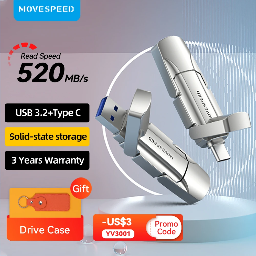 MOVESPEED-Pen Drive USB 3,2 de estado sólido, unidad Flash tipo C de alta velocidad, 520 MB/s, 1TB, 512GB, 256GB, 128GB, Gen 2