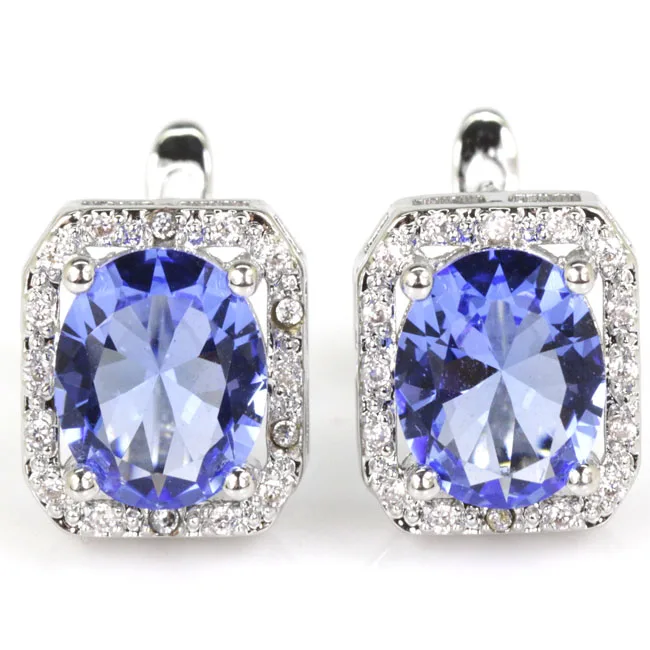 Customized 925 SOLID STERLING SILVER  Earrings Violet Tanzanite Citrine London Blue Blood Ruby Aquamarine Tourmaline White CZ La