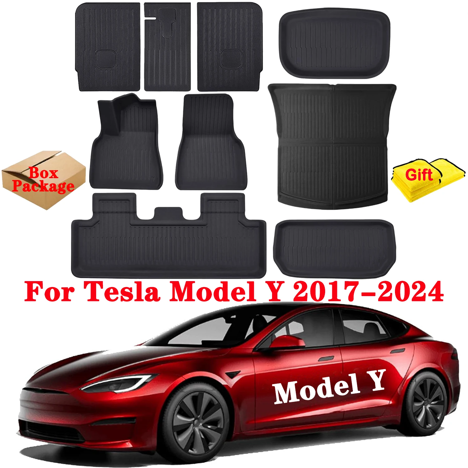 

For Tesla Model Y 2017-2024 XPE 3D Floor Mats, All Weather Waterproof Front Rear Trunk Cargo Liner Mat Accessories