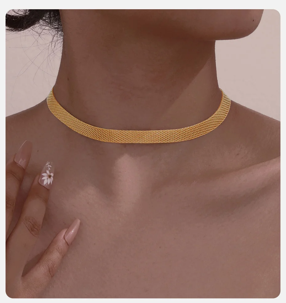 Vnox Chic Damen-Mesh-Band-Halsketten, 8,2 mm Breite, geflochtener Edelstahl-Gliederkettenkragen, Schmuck – Detail 3