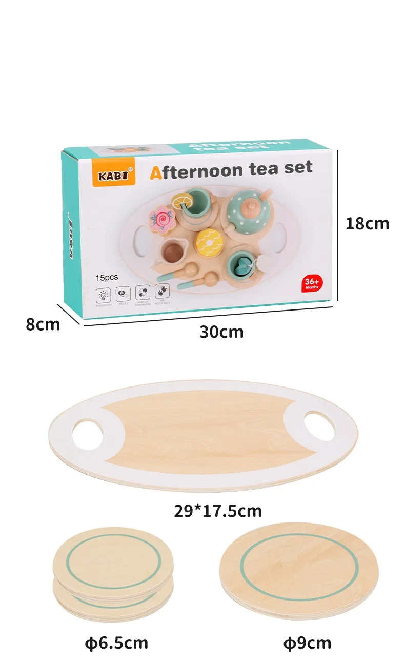 Wooden Afternoon Tea Set Toy Pretend Play Food Learning Role Play Game Early Educational Toys for Toddlers Girls Boys Kids Gifts 6