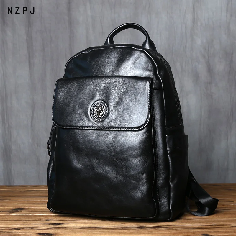 NZPJ-Bolso de hombro de cuero de vaca Natural para hombre, bolsa de viaje  informal, bolso de ordenador de moda, bolso negro para portátil de 14  pulgadas