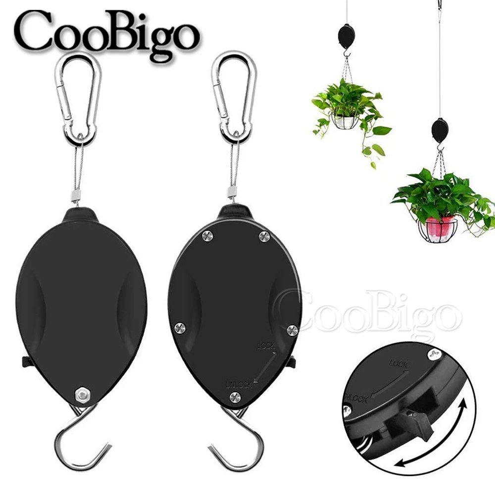 Plant Hook Pulley Retractable Plant Hanger Adjustable Hooks for Garden Baskets Pots Birds Feeder Easy Reach Auto Lock Plastic plant hanger