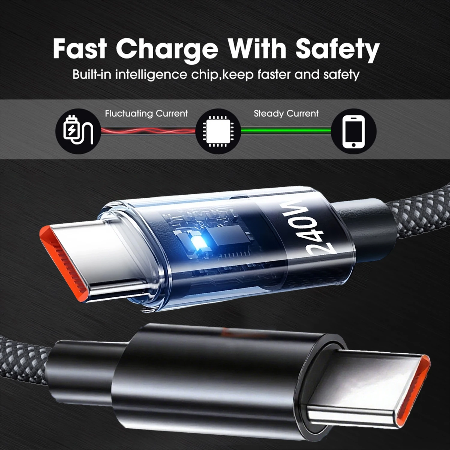 รูปสินค้า สายชาร์จ USB-C 240W พร้อมหน้าจอ LED ทนทาน ใช้ได้กับหลายแบรนด์