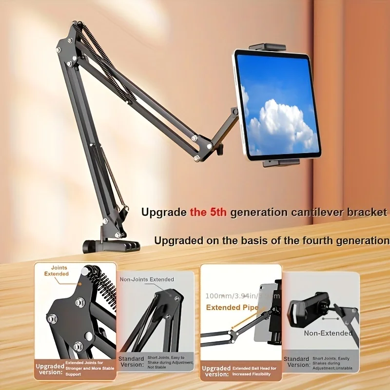 Adjustable Bed Tablet Holder Rotatable Long Arm Metal Desktop Tablet Bracket Mounts Clamp for 4.7-13" for iPad Mini Air Pro 5