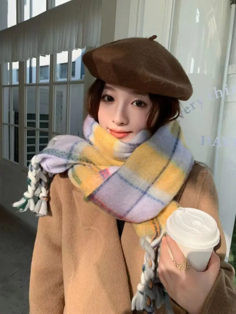 

New Women Scarf Winter New Simple Large Plaid Imitation Cashmere Scarf With Advanced Feel Versatile Warm Neck Free Shipping