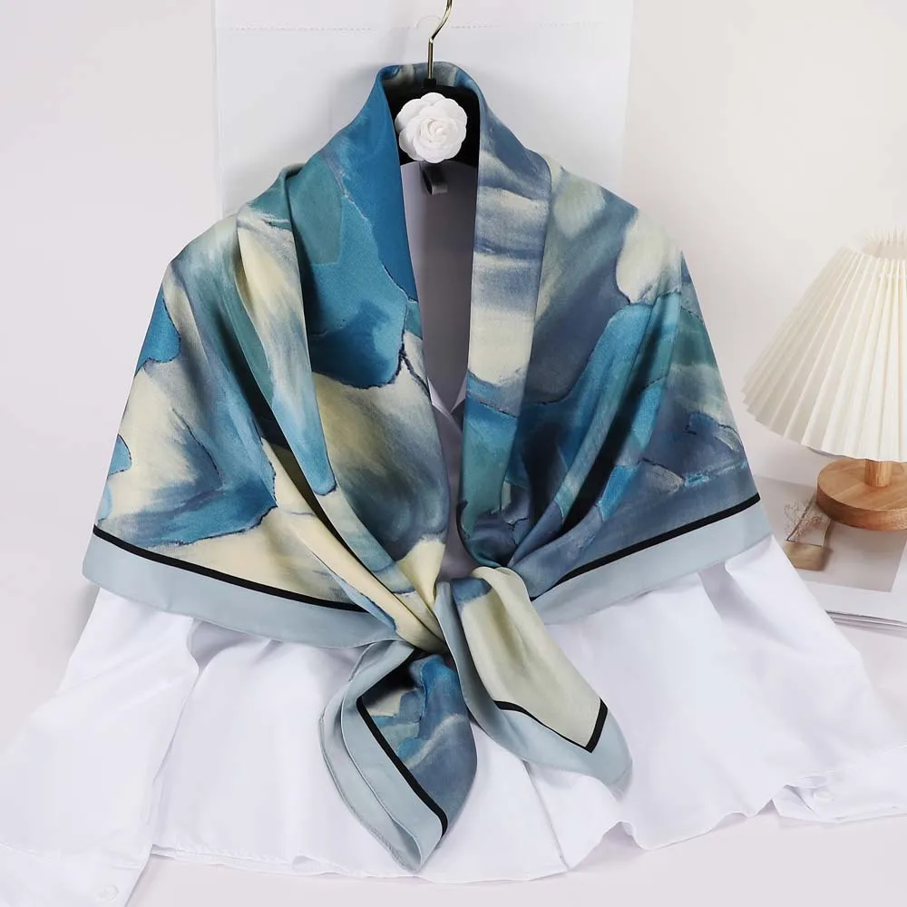 

New 110CM simulated silk with Chinese style landscape painting scarves, large square scarves, headscarves, yarn stalls, scarves