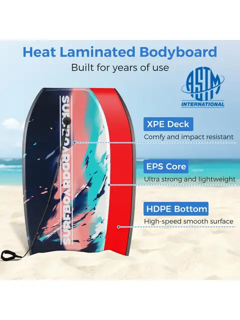 Lightweight Body Board Boogie Board with EPS Core XPE Deck HDPE Bottom Multicolor2-M