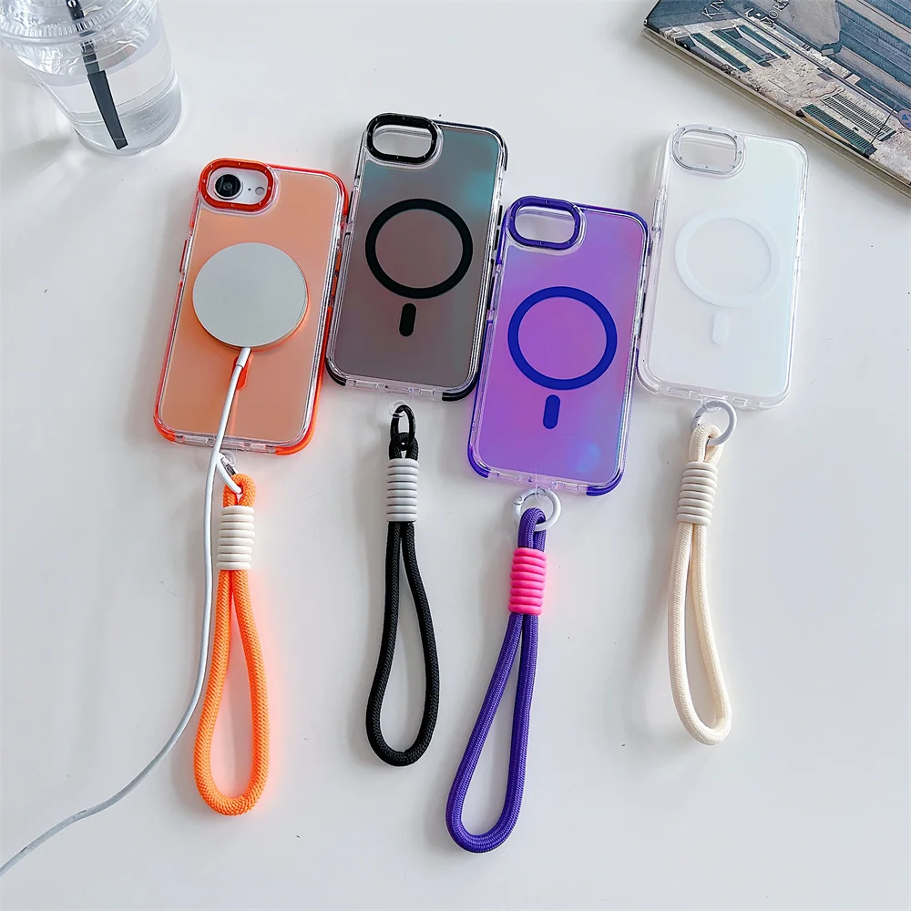 Laser Gradient Magnetic Shockproof Case with Fashion Wristband Lanyard
