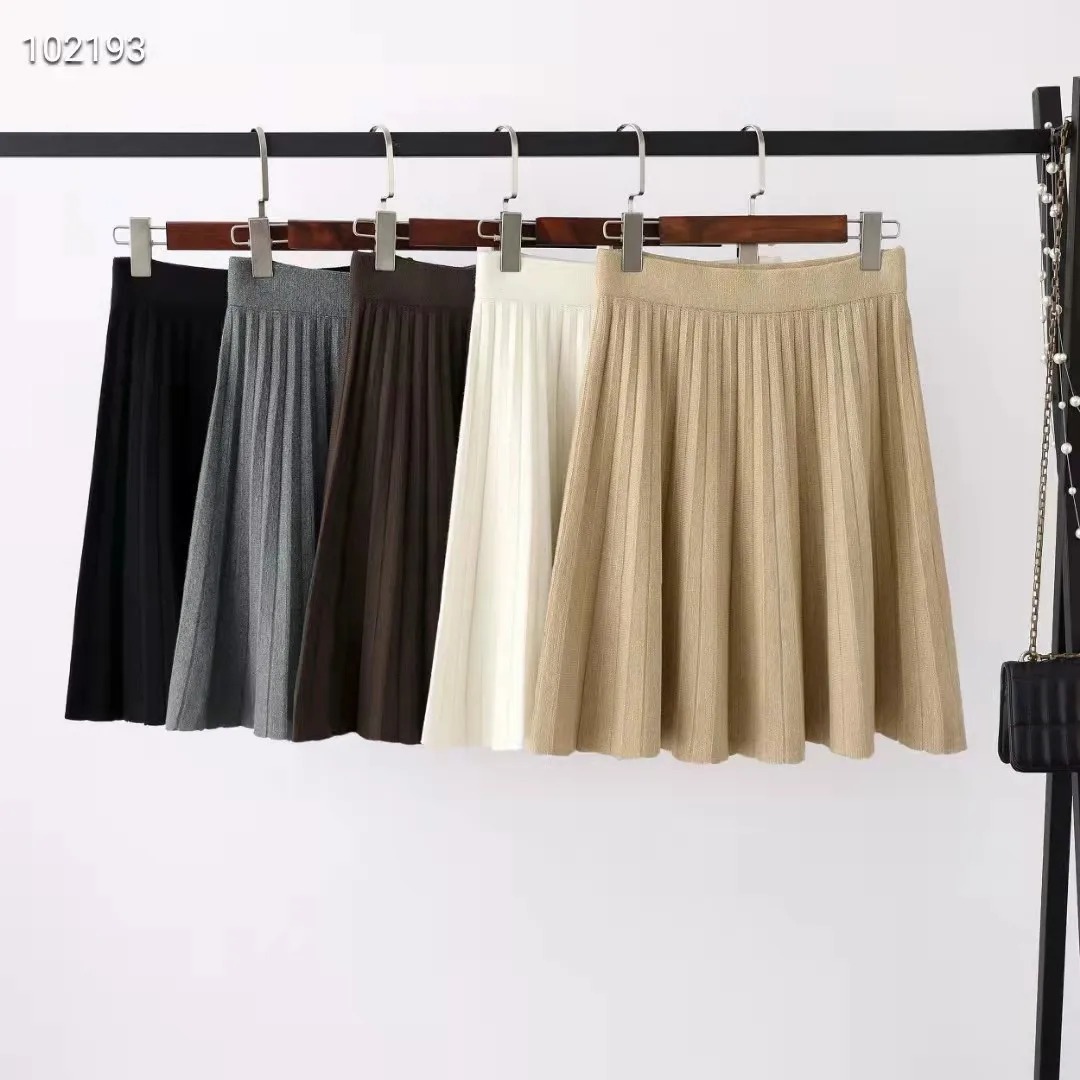 plaid skirt 2022 Knitted Mini Skirts Vintage Elastic Waist Slim Pleated Faldas Autumn Winter Solid All-match High Street Elegant Jupes golf skirt