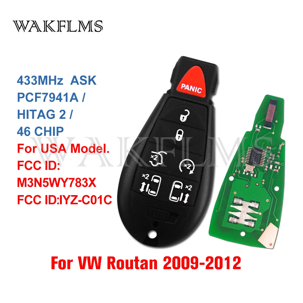 VW Vlokswagen Routan Key 7 Buttons 433MHz ID46 Non Prox Fobik Remote Car Key Case & Board For 2009-2012