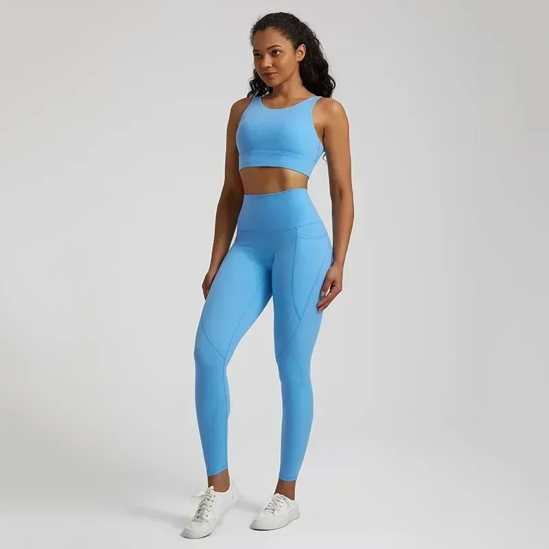 Lemon Soft Gym Yoga Set Legging Sport Fitness Cross Gym Bra top 2pc Suit Comprehensive Training Jog pocket Women Sportwear