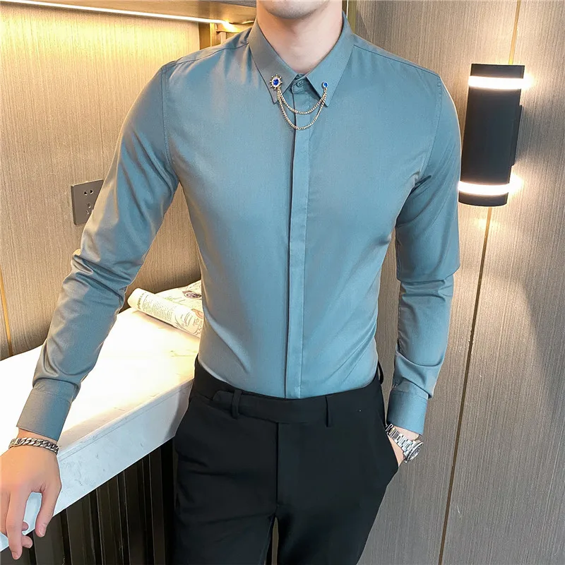 

Brand Clothing High Quality Men Dress Shirt Autumn Long Sleeve Solid Business Slim Fit Shirts Homme Dress Social Casual Shirt