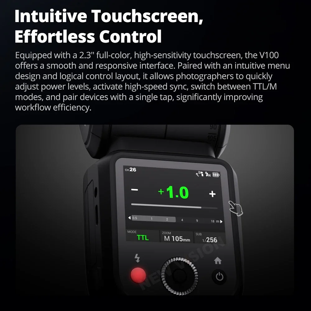 New Godox V100 Round Head Camera Flash Wireless Transmission Speedlite Flash for Canon Nikon Sony Fuji Olympus 3