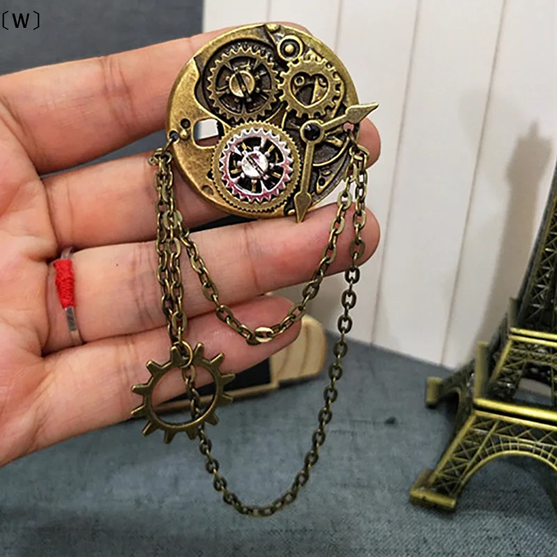 〔W〕레트로 스팀펑크 기어 브로치 기어 태슬 체인 라펠 핀 남성 셔츠 정장 배지 쥬얼리 액세서리〔겨울1〕
