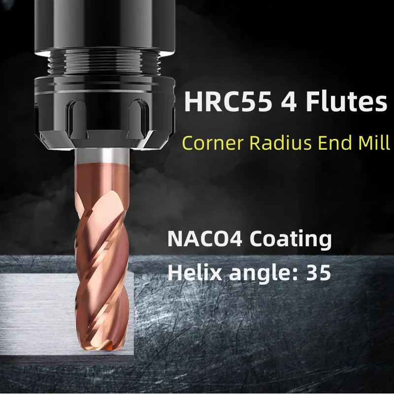 

Концевая фреза R0.2/2/3 HRC55 с 4 канавками, радиус угла, режущий инструмент с ЧПУ