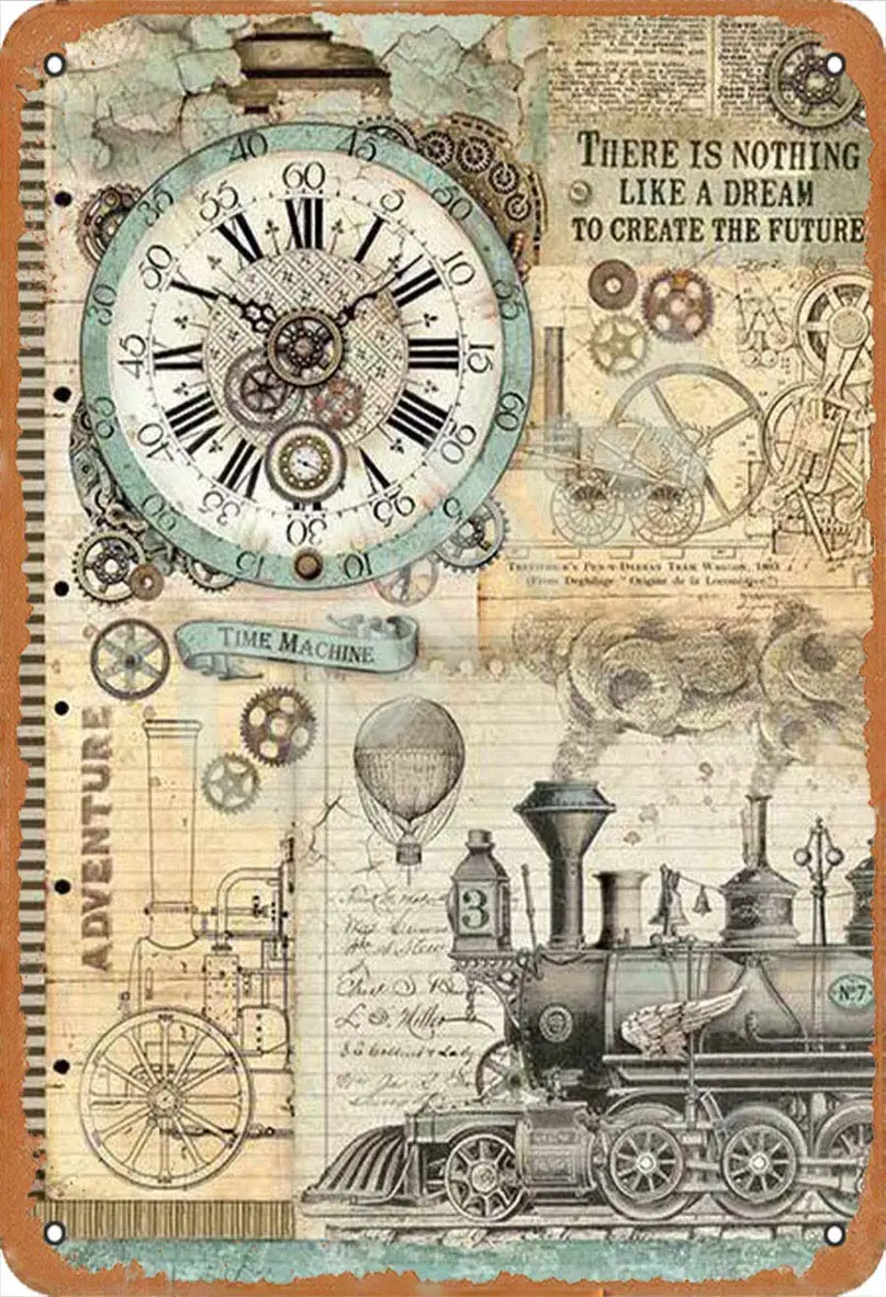 Slall Time Machine Steampunk Retro Street Sign Household Metal Tin Sign Bar Cafe Car Moto Garage Decorazione Suppli12 X 8