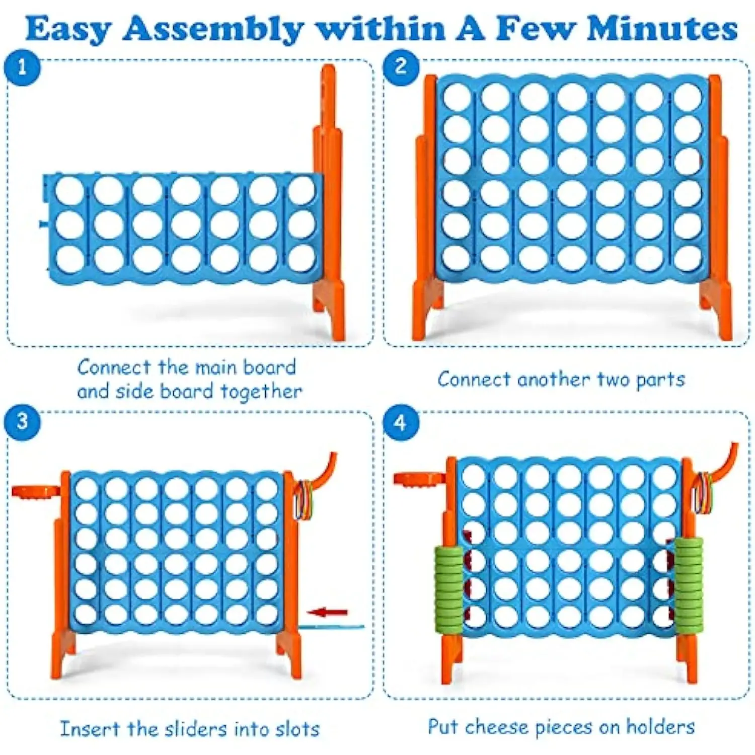 4-in-A-Row, Jumbo 4-to-Score Giant Game w/Basketball Hoop, Ring Toss, 42 Jumbo Rings without carrying bag Connect Game for Kids