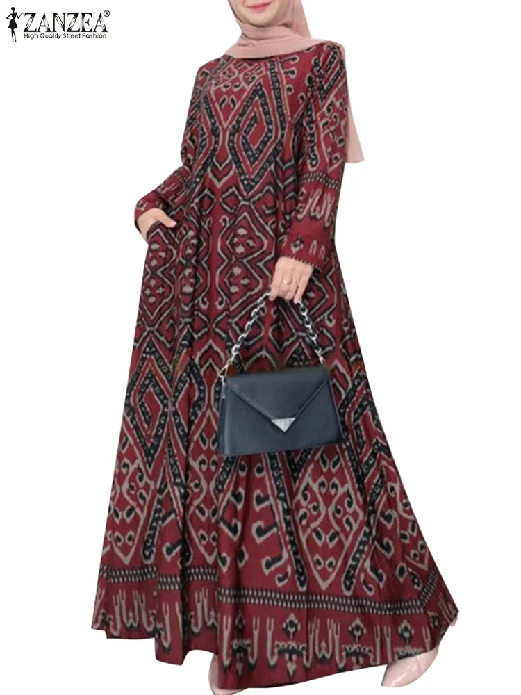ZANZEA Women Vintage Floral Printed Sundress Spring Long Sleeve Muslim Abaya Maxi Long Dress Turkey Hijab Vestido Robe Femme - Image 5