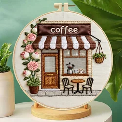Vintage - Inspired Embroidery Kit: Floral Coffee Shop Decor (With 20cm hoop)