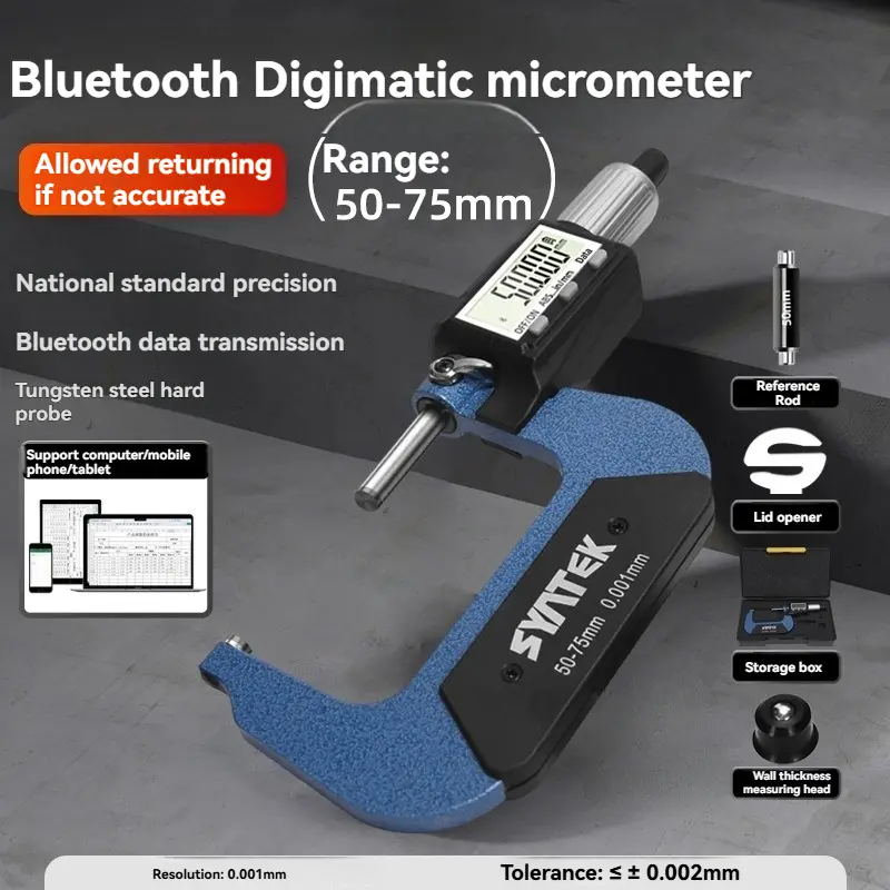 High-precision Bluetooth Electronic Digital Micrometer 0-25-50-75mm 0.001MM Micrometer Digital Industrial Grade image 8